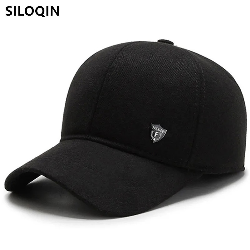 

SILOQIN New Winter Men's Warm Baseball Cap Cold Proof Thermal Earmuffs Cap Adjustable Size Simple Casual Sports Cap Snapback Cap