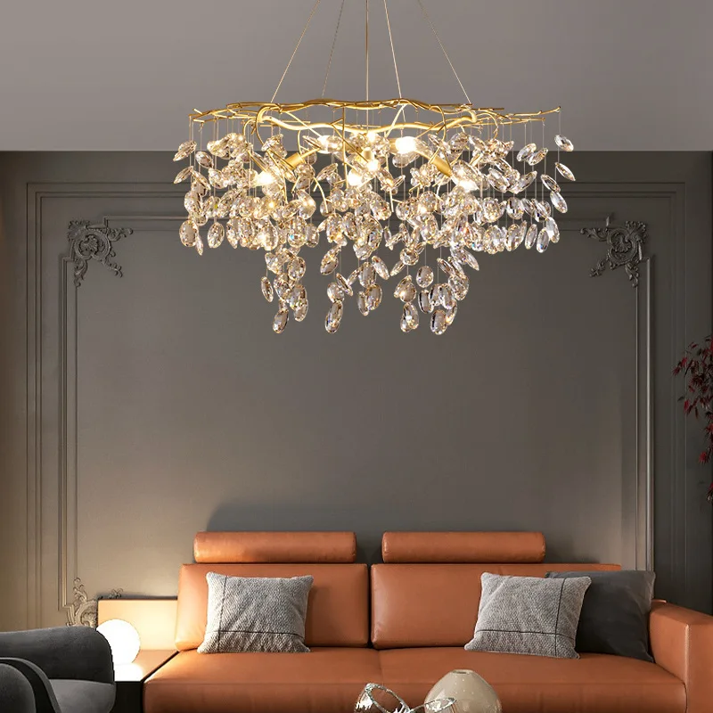 

Люстра медная во французском стиле, роскошная хрустальная лампа в стиле постмодерн, минималистский стиль, для гостиной, виллы, столовой, спа...