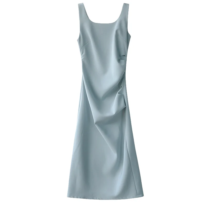 

LANMREM Women Dress New Round Neck Sleeveless Loose Fit High Waist Strap Temperament Fashion Tide Summer 2021 2P883