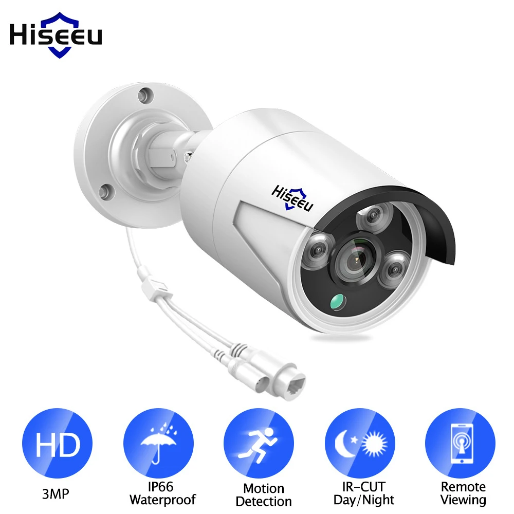 

IP-камера Hiseeu водонепроницаемая IP66 с записью звука, уличная камера видеонаблюдения с POE для дома и офиса, 3,0 Мп