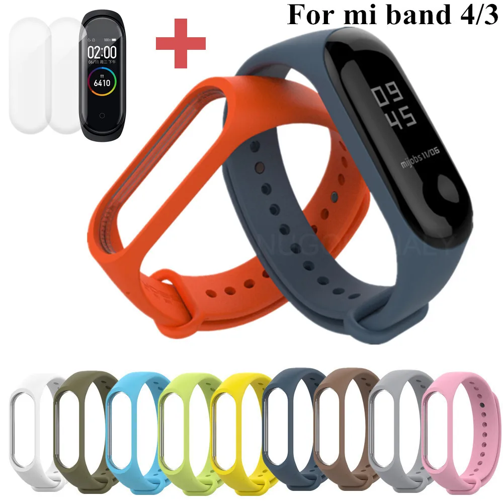 Силиконовый ремешок на запястье + мягкие пленки для Xiaomi Mi Band 4 3 спортивные часы