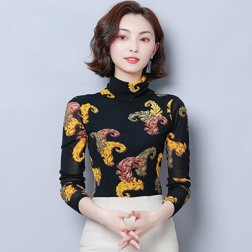 Осень 2020 новый стиль модные эластичные женские рубашки с высоким воротником и