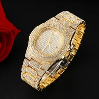 top luxury mens watch 2021 gold full diamond stainless steel steel belt mens fashion calendar mens and womens watches