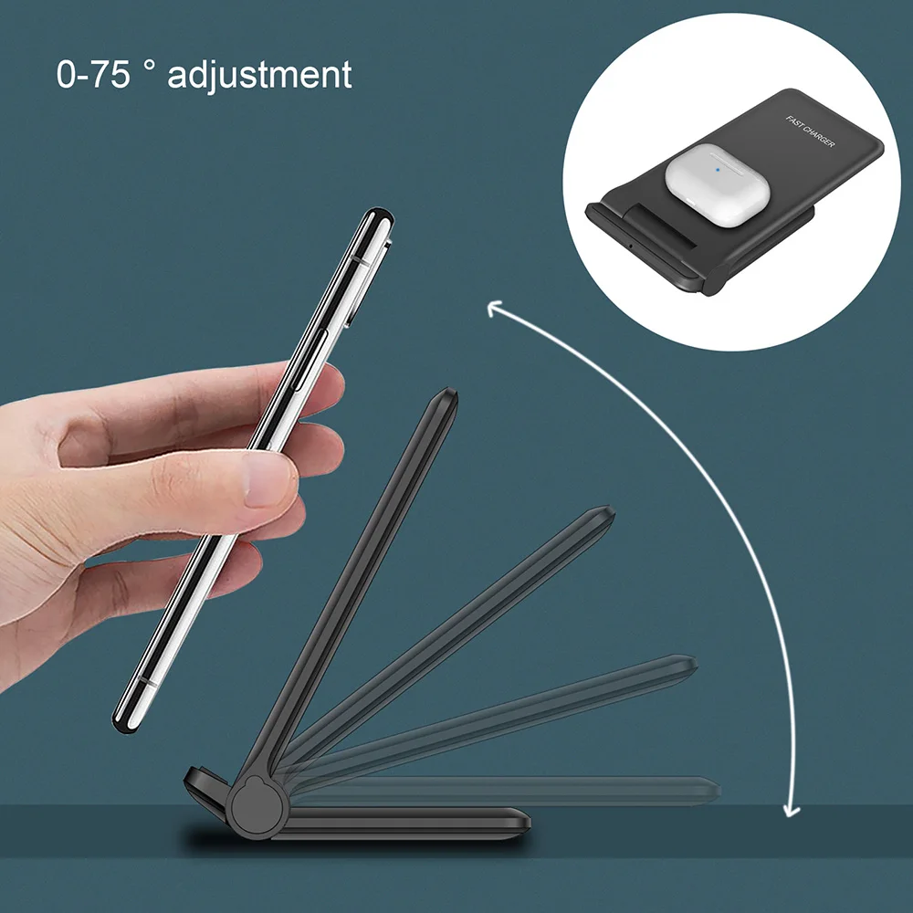 

FDGAO Fast Wireless Charger Foldable Charging Stand Pad Type C USB Cable 30W For iPhone 11 Pro 12 XR X 8 Samsung S21 S20 Airpods