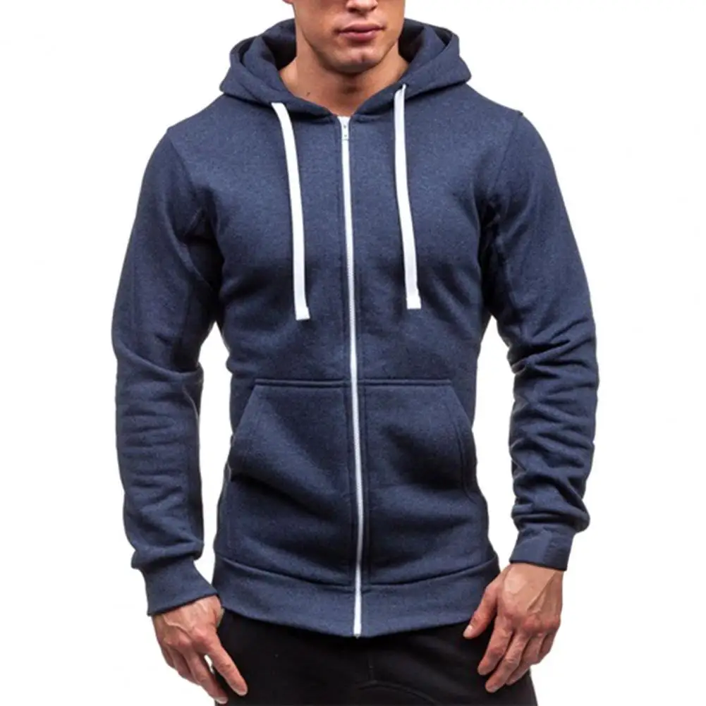 

Hoodies Sweatshirt Pullover Tops Hooded Zipper Closure Men Jacket Tracksuit Solid Color Slim Fit Casual Sweatshirt Male Clothing