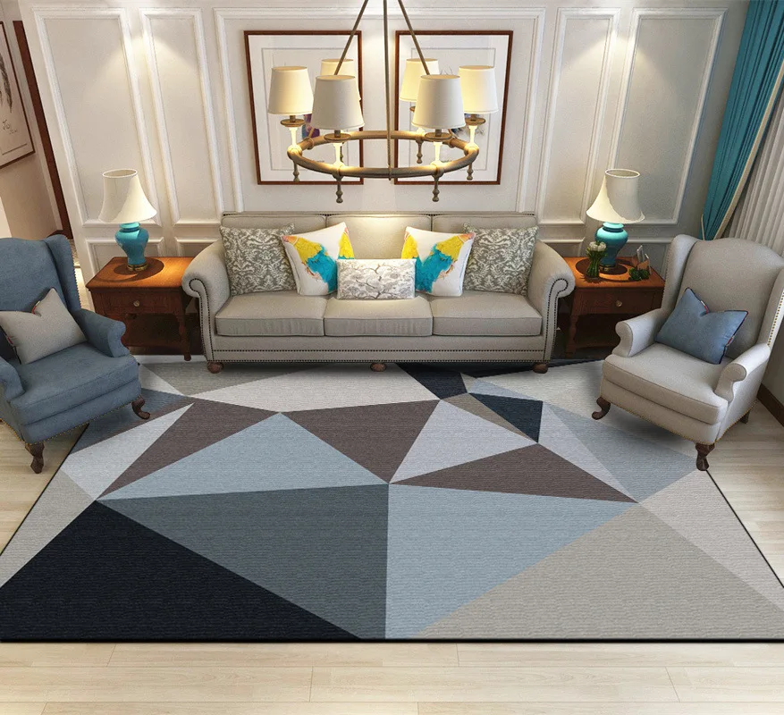 

200*300cm modern minimalist geometric blue gray white triangle Nordic style bedroom living room floor mat carpet customization