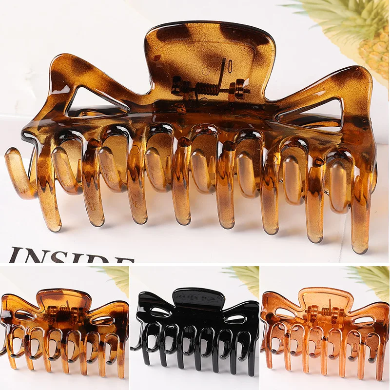 Женские заколки крабы из пластика и смолы однотонные леопардовые в стиле ретро