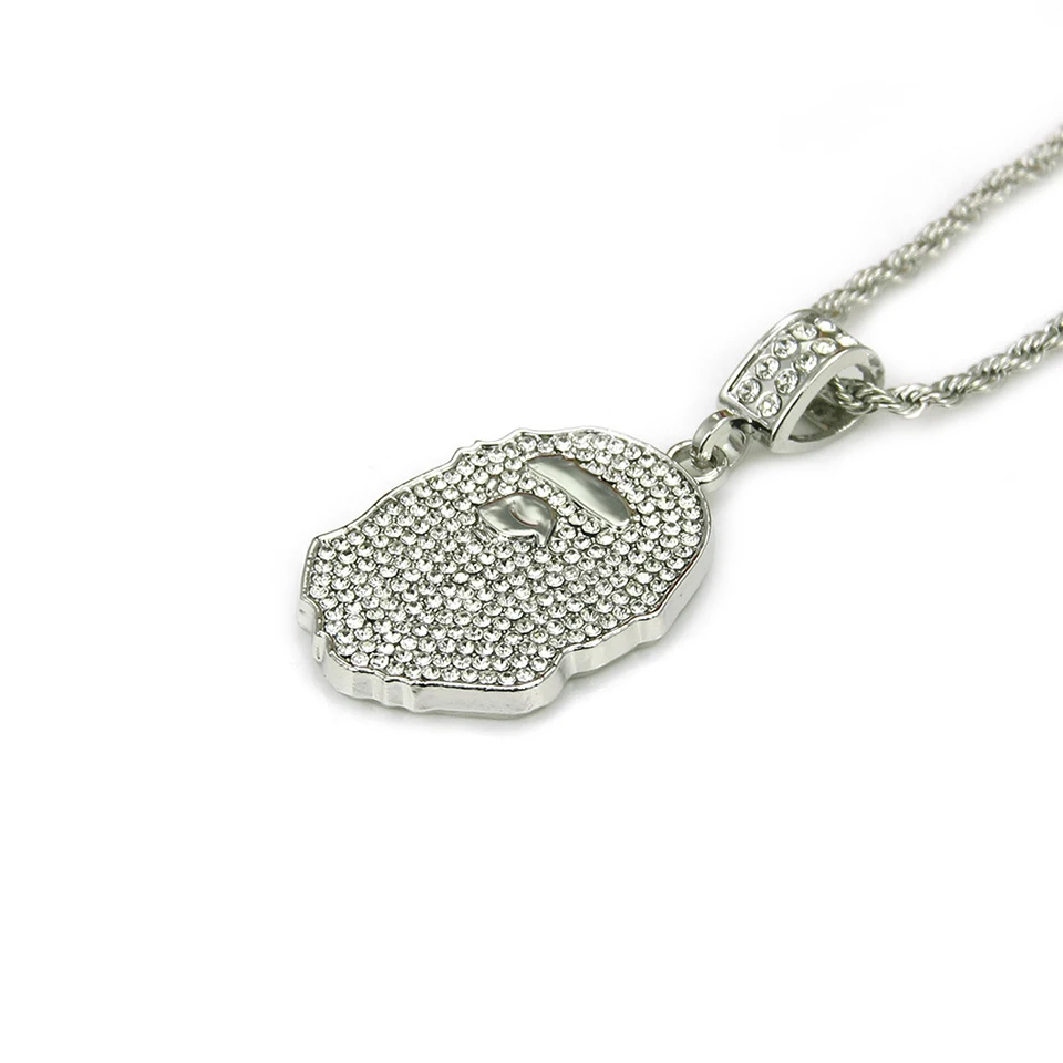 Ape Zircon Pendant Necklace Hiphop Rock Street Culture Titanium Stainless Steel Inlaid Zircon Chain Necklace Man Jewelry Gift