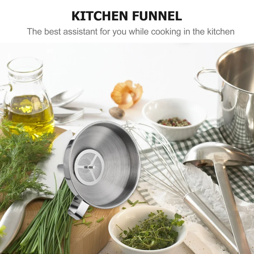 

1 Set Kitchen Funnel with Brush Strainer Baking Filter Oil Soy Sauce Funnel