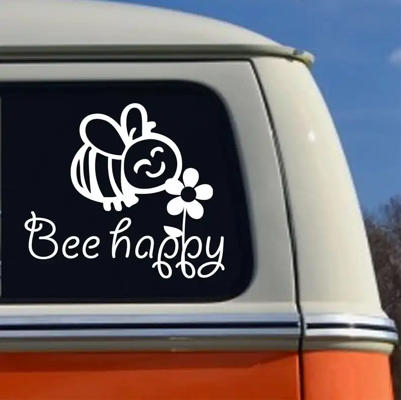 Черный/Серебряный пчела счастливым стикер стильная футболка с изображением