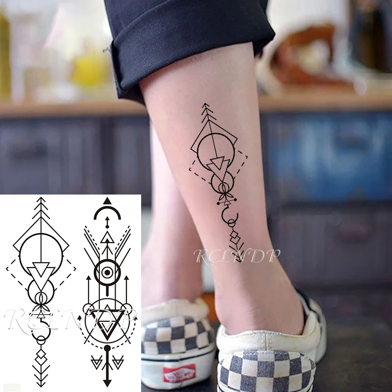 

Waterproof Temporary Tattoo Sticker Arrow Triangle Totem Geometric Symbol Fake Tatto Flash Tatoo Arm Body Art for Men Women