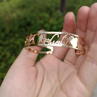 cuff bracelet customized name heart bracelets personalized custom open bangle femme nameplate stainless steel women letter wrist