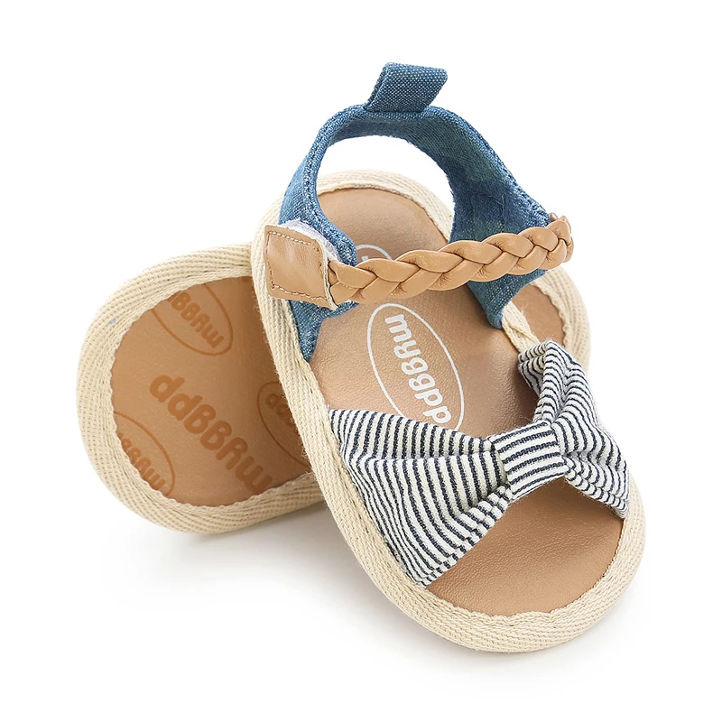 Sandalias de verano para ni&ntilde;a, zapatos antideslizantes de fondo suave, decoraci&oacute;n tejida con lazo, Kawai, para primeros pasos-5