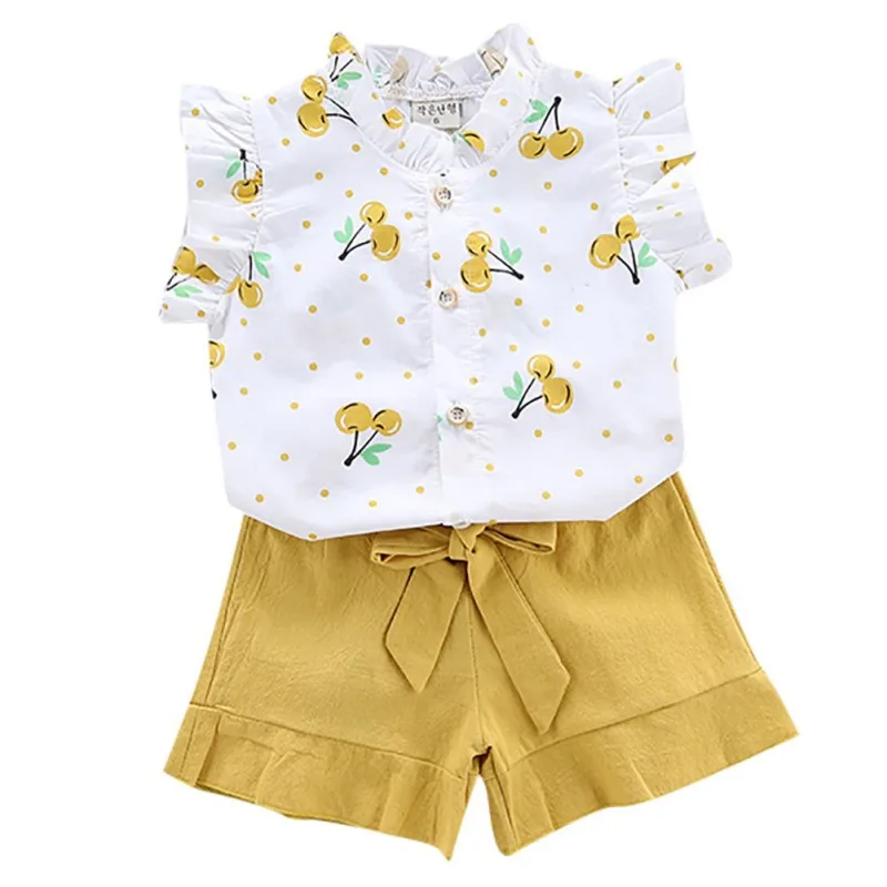 Комплекты летней одежды для маленьких девочек Повседневная футболка с