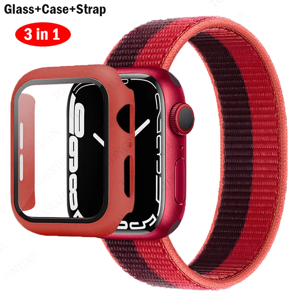 

Чехол и ремешок для Apple Watch Band 45 мм 41 мм 44 мм 40 мм 42 мм 38 мм 41 45 мм, спортивный нейлоновый браслет-петля для iWatch Series 3 6 5 SE 7