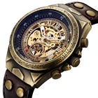 Механические часы мужские в стиле стимпанк, с автоматическим прозрачным корпусом, бронзовые, кожаные, винтажные, мужские наручные часы