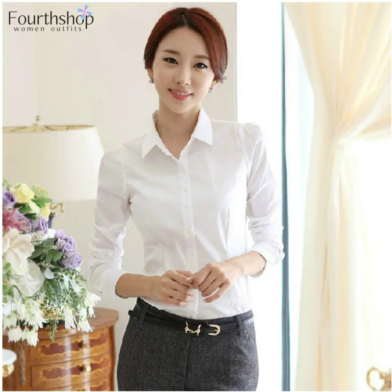 Женская блузка с длинным рукавом и отложным воротником модные офисные женские