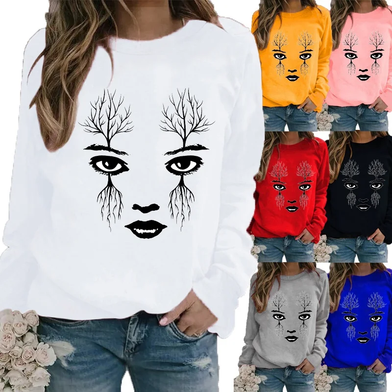 

Autumn and Winter Girls Clothing Printed T-shirt Casual Shirt Ladies Shirt Motion Long Sleeve Fashion Round Neck Blouses