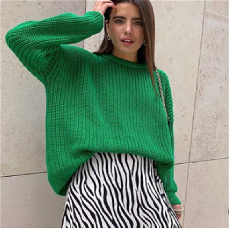 

Women's Knitted Thicken Pullovers Sweater Autumn Winter Oversize Long Sleeve Casual Loose Sweaters Female Solid 2021 Ladies Top