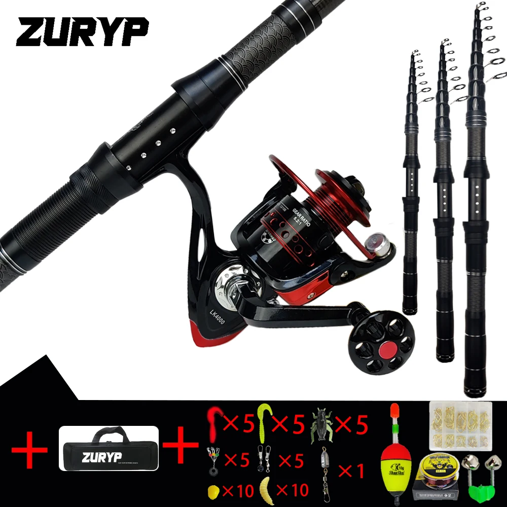 

ZURYP 1.8m-3.0m Fishing rod and reel with bait accessories combination set spining fishing reel with Free Spool Fishing HooksA