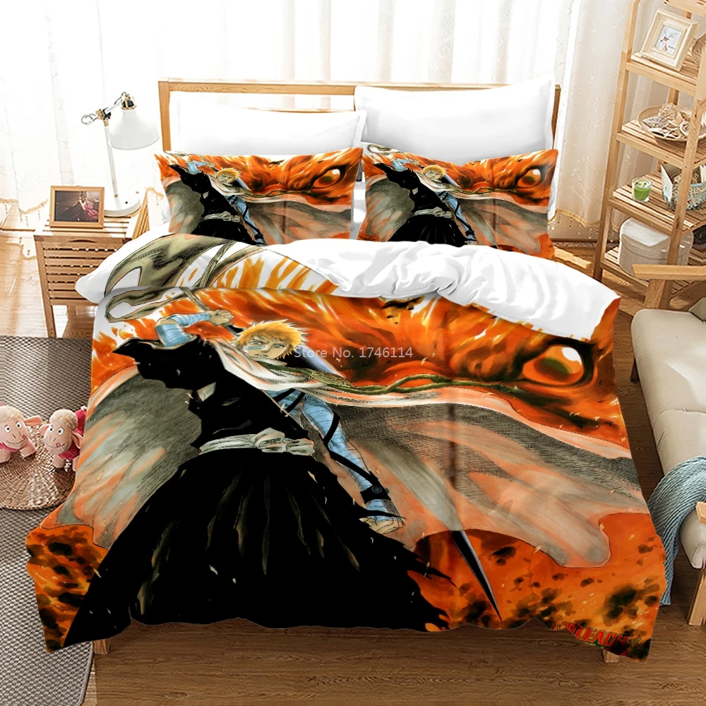 

3D Cartoon BLEACH Kurosaki Ichigo Printed Duvet Cover Set Twin Full Queen King Size Bedding Set Bed Linens for Kids Adults Gift