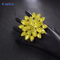 7 3cm luxury shiny big glass crystal rings for women bright yellow rhinestones jewelry for wedding accessories christmas gift