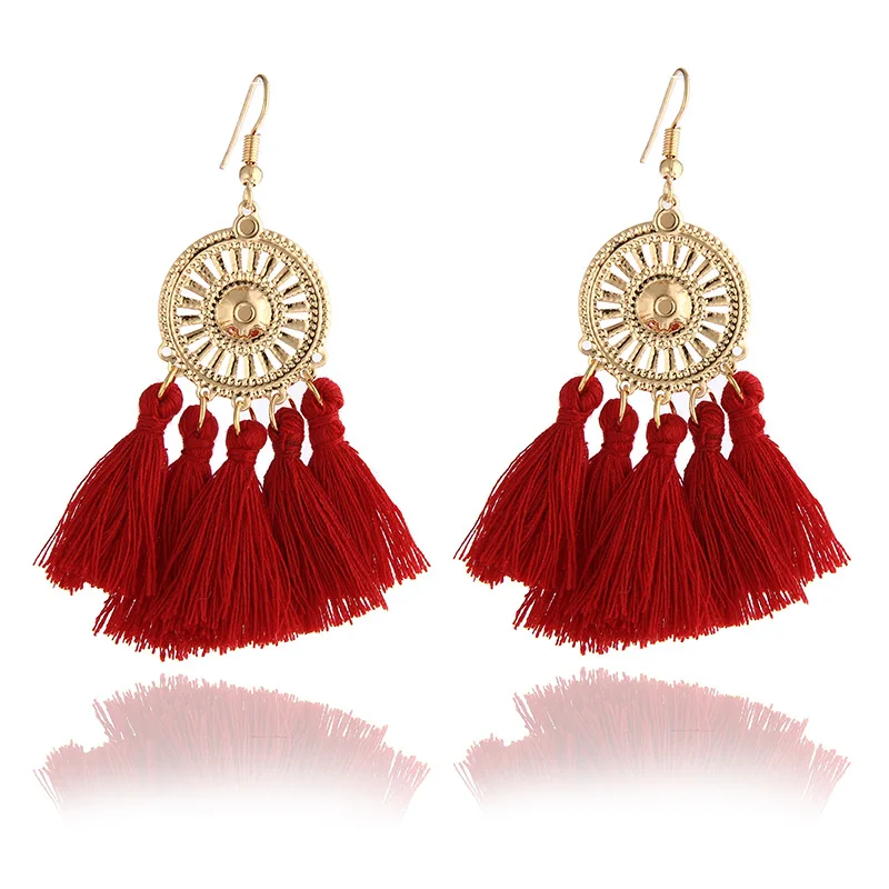 

European and American Bohemian Fan Tassel Fashion Characteristic Earrings Sell Well Sunflower Beautiful Women's Earrings