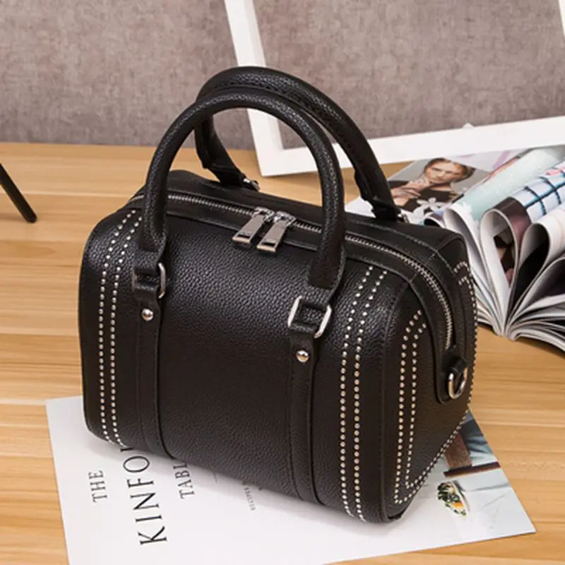 

Women's Bags Luxury Designer Handbag Pu Leather Fashion Female Rivet Shoulder Handbag Casual Boston Totes Bags for Women