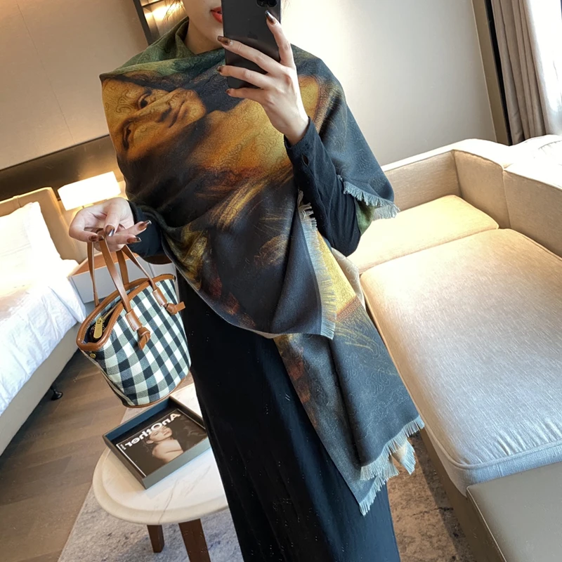 

Новинка Осень-зима 2021, теплый женский шарф из кашемира с индивидуальным рисунком масляной живописи, нагрудник, модная шаль