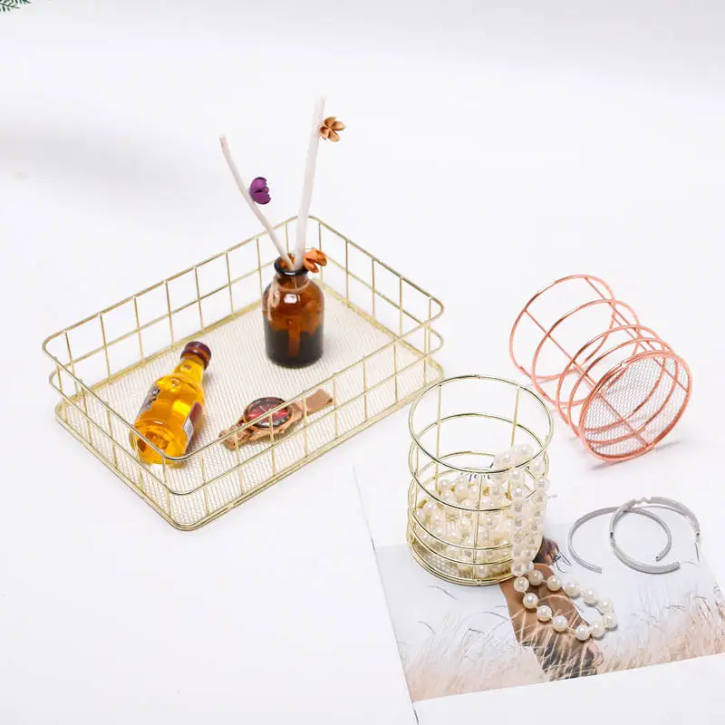 Office Supplies Desktop Storage Basket Pen Holder Sort Out Nordic Simple Practical Rose Gold Iron Art Rectangular Round Square | Дом и сад