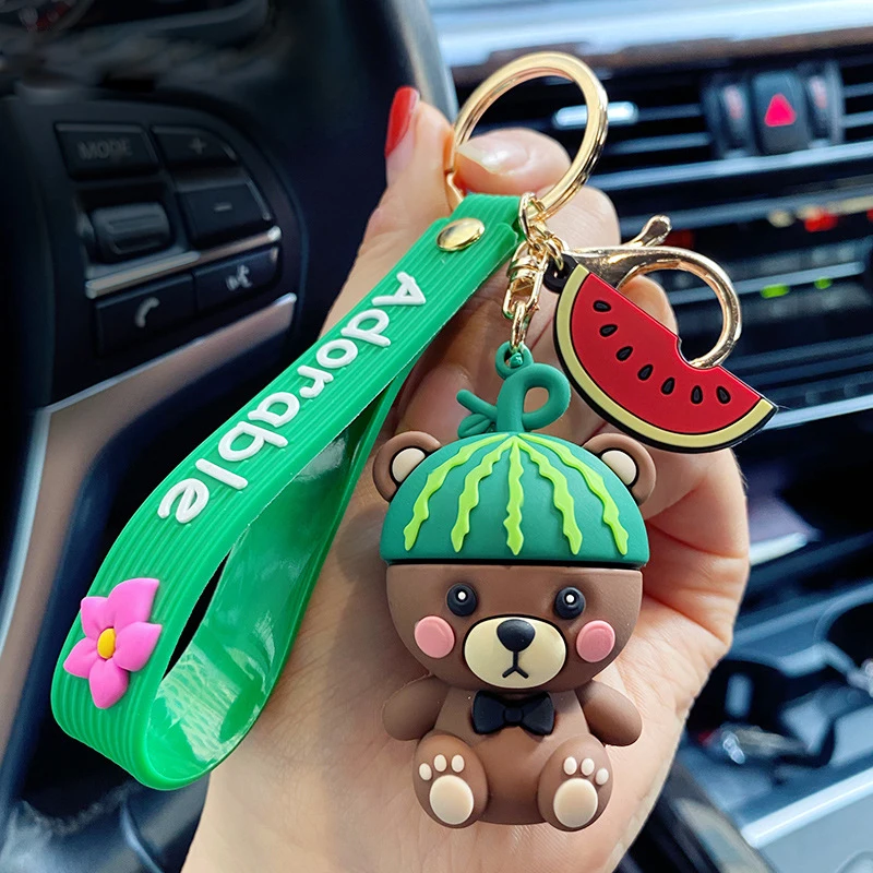 Милый брелок для ключей с клубникой арбузом фруктом мультяшным медведем женщин и