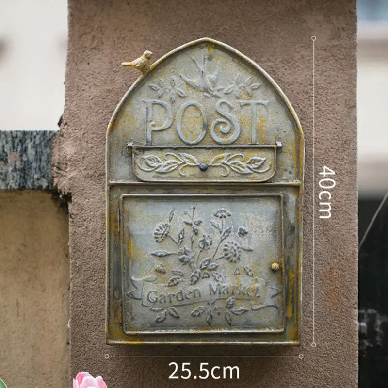 

European Iron Retro Mailbox Sealed Suggestion Newspaper Wedding Home Garden Decoration Post Postcard Box Outdoor