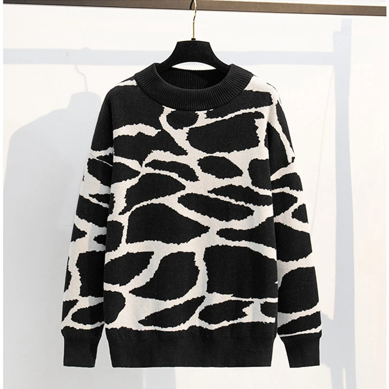 

Autumn/Winter Fashion Leopard Print Sweater 9XL 8XL 7XL 6XL Bust 158CM Elastic Ladies Round Neck Pullover Casual Loose Sweater