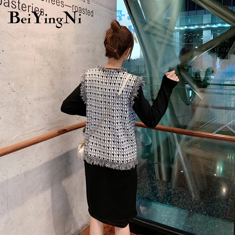 Beiyingni Plus Size Knit Dress Women Vintage Autumn Winter Vest Jacket Coats Slim Fashion Casual Two Piece Set Female Tops | Женская