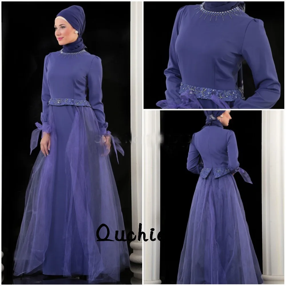 

Purple Muslim Evevning Dresses Mother Bride Dresses Beaded Scarf Arabic Special Occasion Formal Party Gown