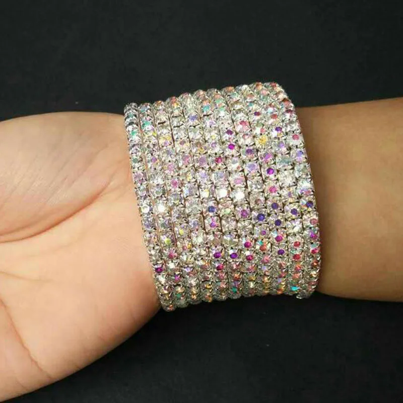 8-row Bangles Pulseiras Bracelet Silver Plated and Gold Color Crystal Rhinestone Spiral Bracelets Amp for Women | Украшения и