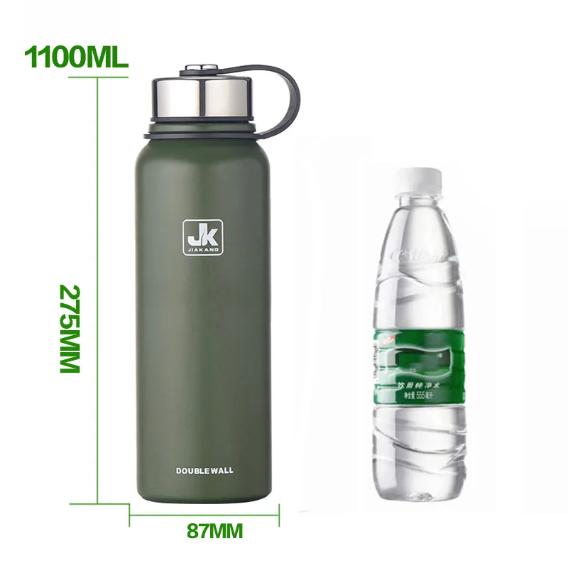 1100ml Green Логотип нержавеющая сталь на заказ вакуумная фляга термобутылка двухслойные термосы чашка для бутылок с водой Спортивная уличная шейкер кружка - Цвет: 1100ml Green