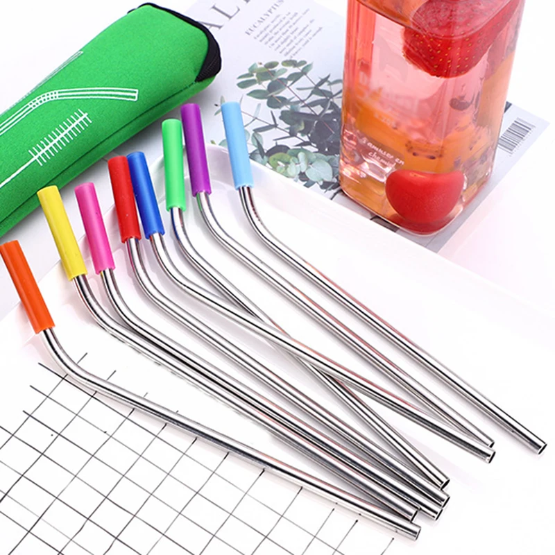 Многоразовые соломинки из нержавеющей стали прямые изогнутые для питья с