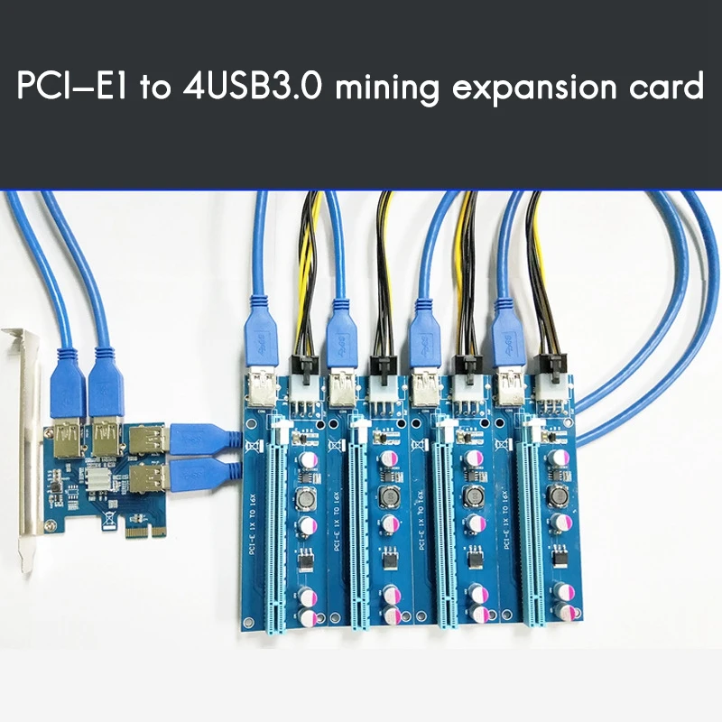 

PCI-E Expansion Card One for Four USB3.0 PCI-E 1X To PCI-E 16X Riser Expansion Card Adapter Set for Litecoin Miner BTC
