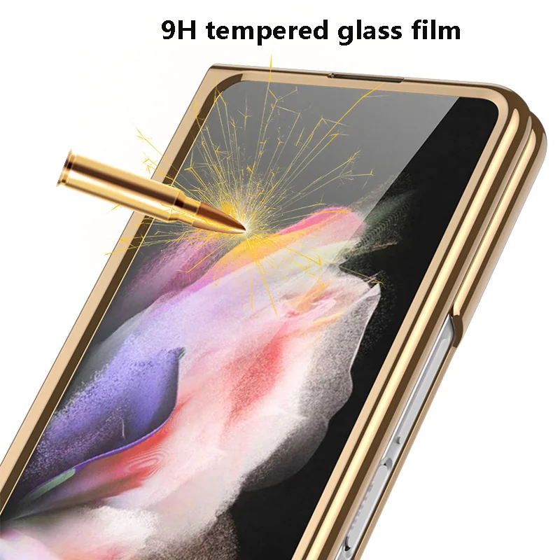 plain leather case for samsung galaxy z fold 3 5g phone cover with tempered glass protective film fitted fundas for samsung w22 free global shipping