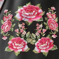 1pcs chinese styel large pink peony flower gold embroidery patches applique sewing on for dress clothes robe decor accessory diy