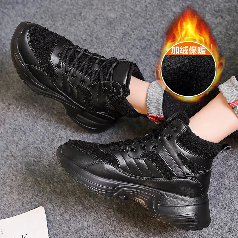 Женские ботинки на платформе Новинка 2020 года зимняя обувь плюшевом меху модные