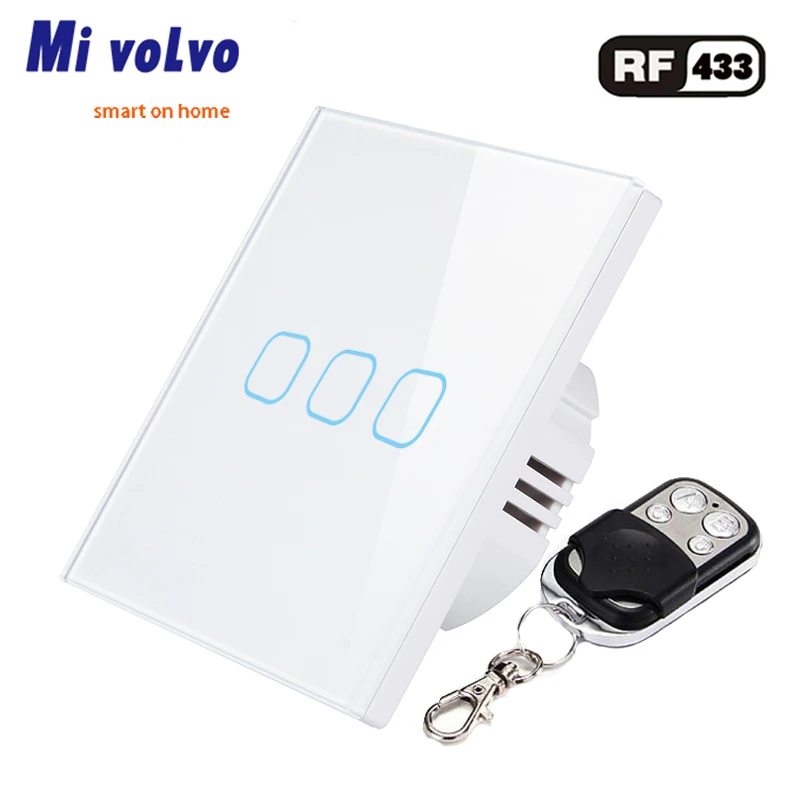 Беспроводной сенсорный выключатель Mivolvo RF панель из закаленного стекла