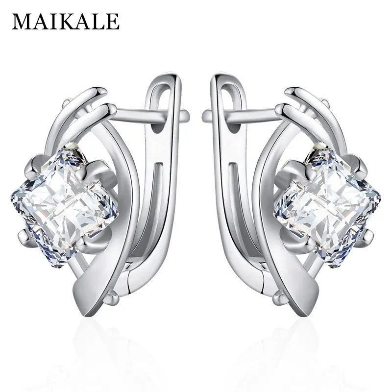 Silver MAIKALE, новая мода, горячая распродажа, квадратная форма, позолоченные/посеребренные серьги с цирконием кубической огранки для женщин, ювелирное изделие, подарок brincos bijoux - Окраска металла: Silver