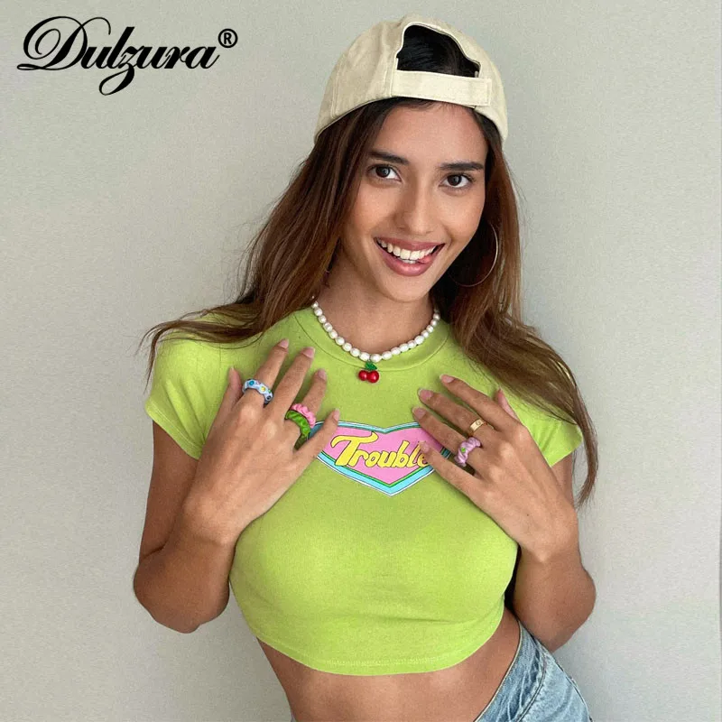 

Dulzura Cotton Letter Print Short Sleeveless Crop Top T Shirt O Neck Bodycon Sexy Streetwear Casual 2021 Summer Clothes Baby Tee