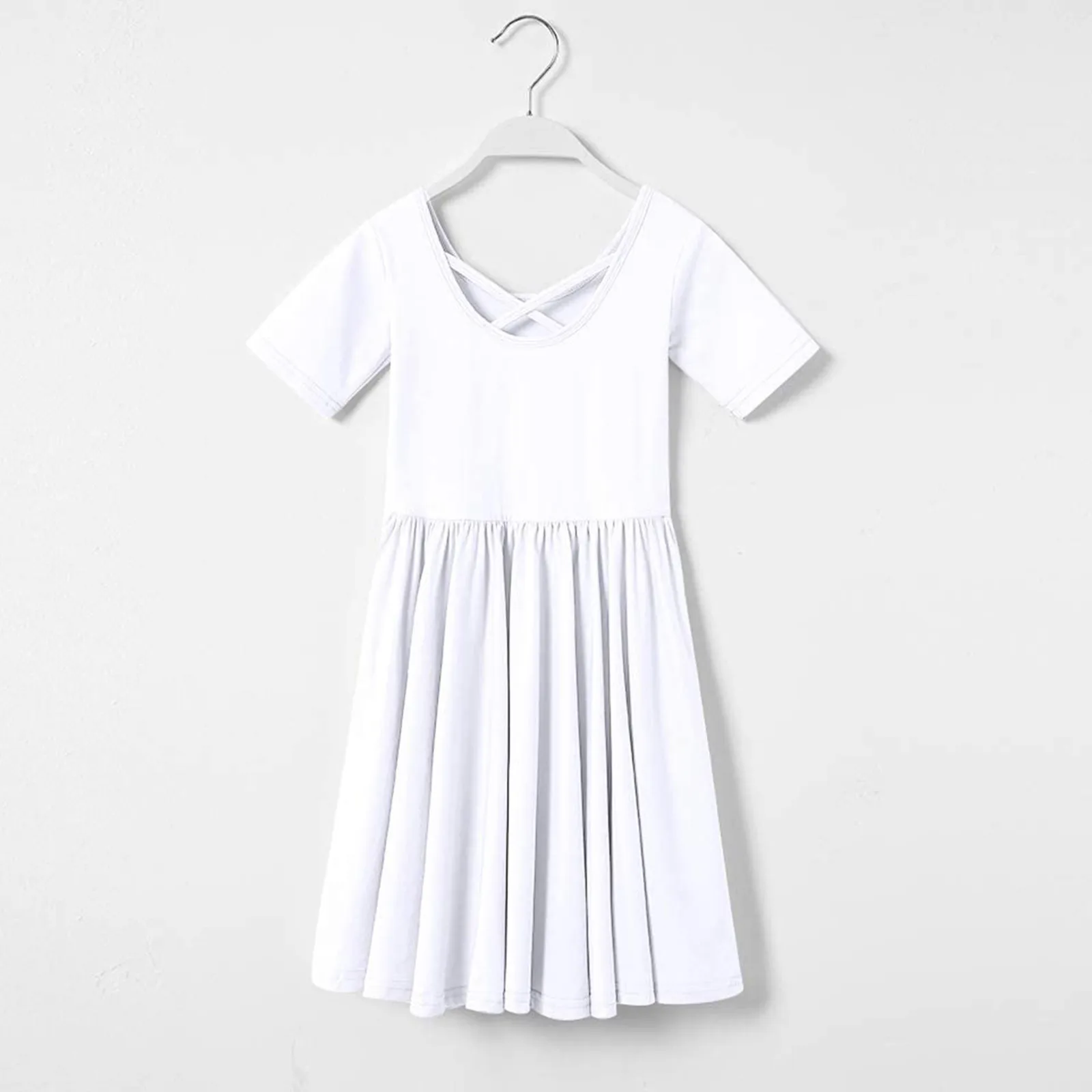 

Spring Summer Toddler Girl Clothes 2021 Solid Color A-Line Dress Short-sleeve Cotton Casual Kids Girls Clothing Kids Dresses 7T