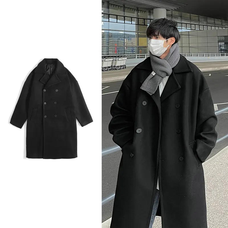 

Fashion Men Wool Amp Blends Casual Business Trench Solid Coat Leisure Overcoat Male Punk Style Blends Dust Jackets