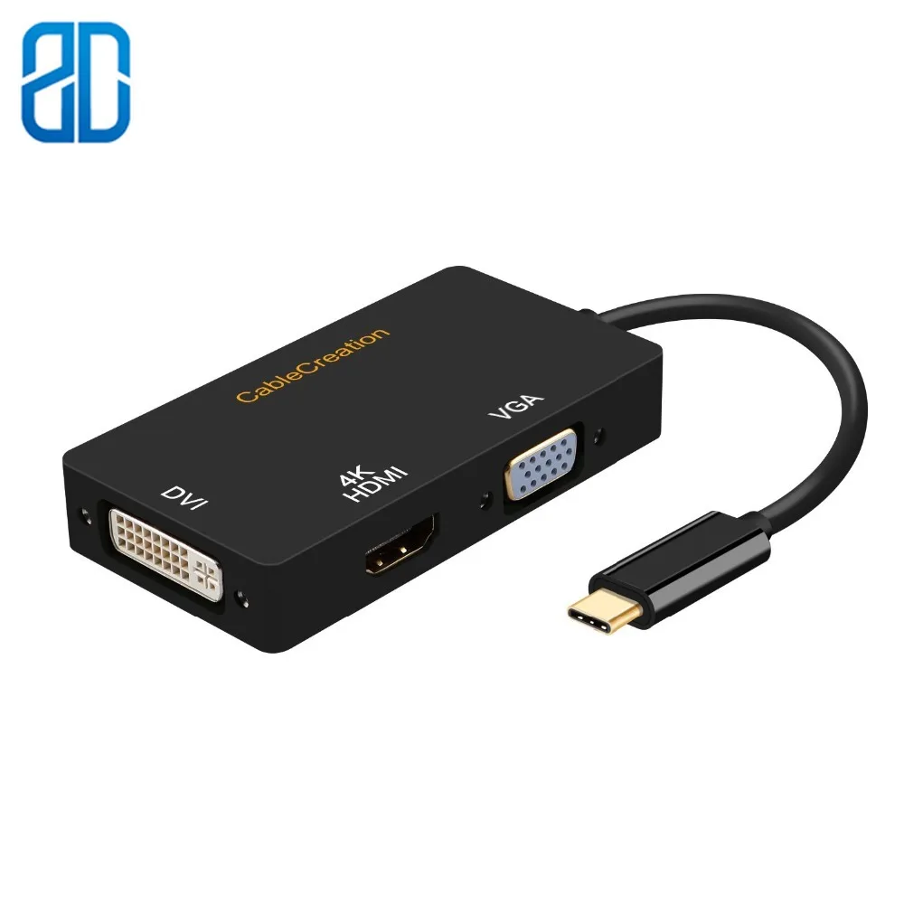 Адаптер 3 в 1 USB Type C папа DVI + HDMI 4K VGA мама совместим с MacBook(Pro) iPad Pro/MacBook Air 2018