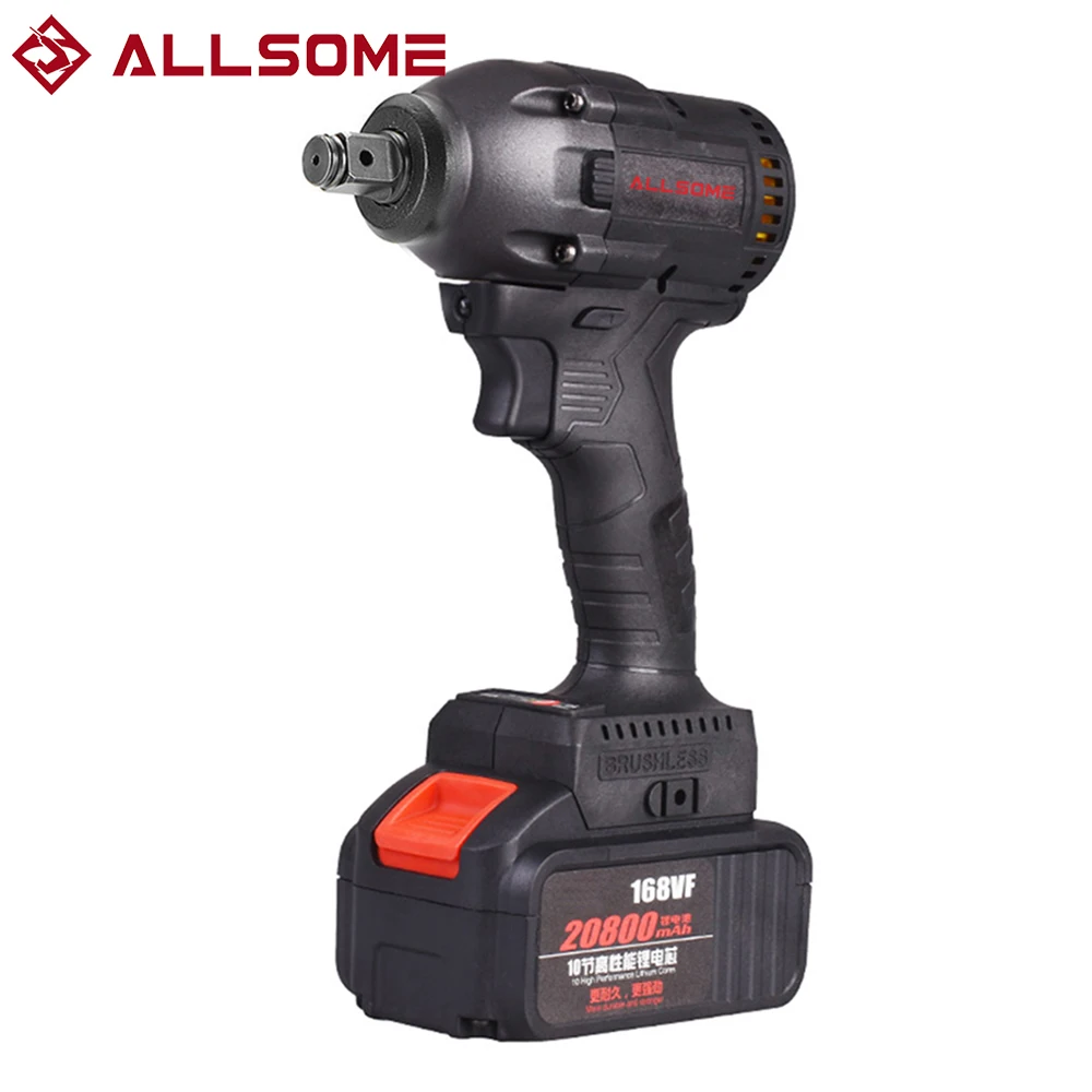 

ALLSOME 520N/M Portable Brushless Wrench Replaceable Li-ion Battery Electric Spanner Cordless Waterproof Impact Wrench Kit