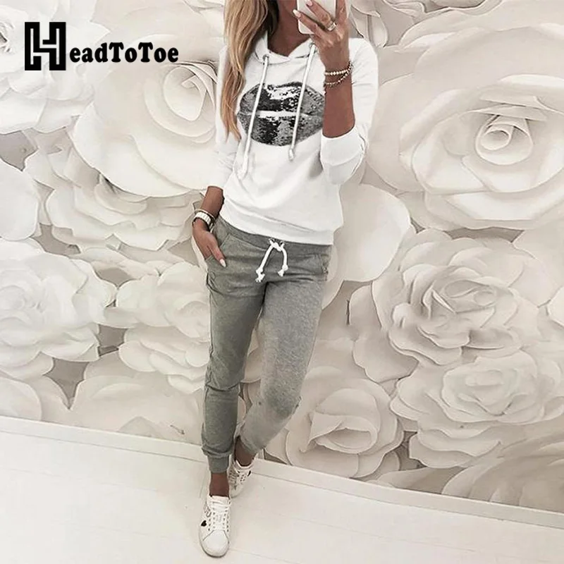 Женский Повседневный костюм с блестками топ капюшоном и брюки на завязках